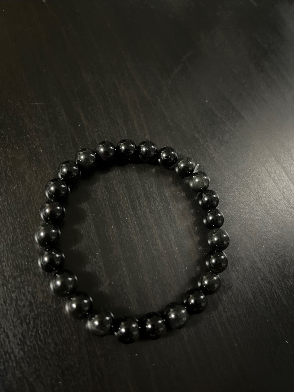 Men's Black Beaded Stretch Bracelet - Minimalist Accessory